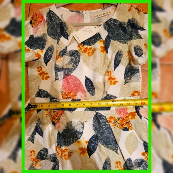 NWT SM WORDROBE Printed Leafs Dress 100 COTTON - Picture 15 of 16